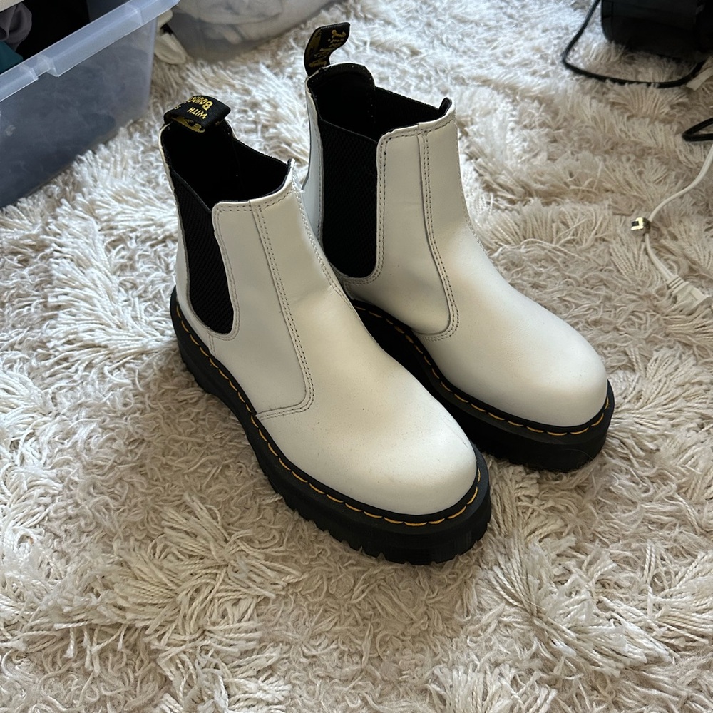 White Dr. Martens 2976 Quad Platform Chelsea Boot